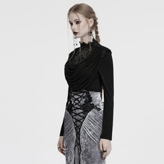 OT-988TCF Gothic Shirts Elegant Black Lace Drape Long Sleeve Top