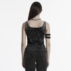 OT-989BXF Punk T-Shirts Cutout Design Arm Strap Top Grunge Style