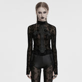 OT-990TCF Gothic T-Shirts Sheer Black Cross Pattern Long Sleeve