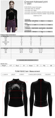 OT-993DQF Velvet Gothic T-Shirt Moon Cutout Design Long Sleeve Black