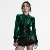 OY-1697DQF Velvet Gothic Shirts Vintage Collar Button Long Sleeve Top