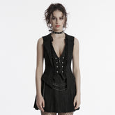 OY-1703MJF Gothic Vest Elegant Lace-Up Ruffled Design with Chain Details