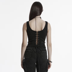 OY-1709MJF Gothic Punk Vest with Buckle Straps Zipper Leather Look