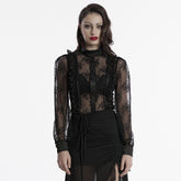 OY-1710CCF Black Lace Gothic Shirts Sheer Victorian Long Sleeve Blouse