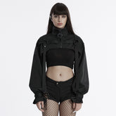 OY-1716XDF Edgy Crop Punk Jackets with High Collar and Buckle Detail