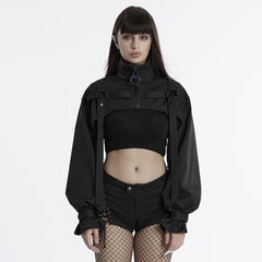 OY-1716XDF Edgy Crop Punk Jackets with High Collar and Buckle Detail