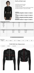 OY-1719XDF Velvet Gothic Jacket Cropped Zipper Elegant Black Patterned Design