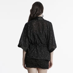 OY-1726XDF Black Satin Gothic Coat with Kimono Sleeve Details