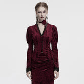 OY-1743CCF Crushed Velvet Gothic Jacket with Lace Trim Elegant Design