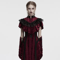 OY-1750DPF Gothic Accessories Velvet Lace Ruffled Capelet Collar Scarf