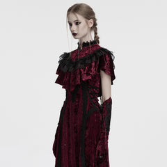 OY-1750DPF Gothic Accessories Velvet Lace Ruffled Capelet Collar Scarf