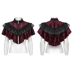 OY-1750DPF Gothic Accessories Velvet Lace Ruffled Capelet Collar Scarf