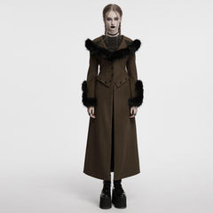 OY-1754ECF Gothic Coat Long Brown Fur Trimmed Victorian Style