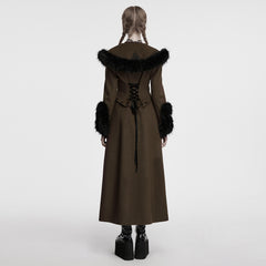OY-1754ECF Gothic Coat Long Brown Fur Trimmed Victorian Style