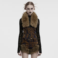 OY-1778MJF Gothic Floral Faux Fur Punk Vests Buckle Accents