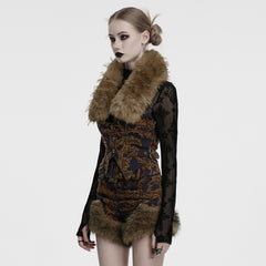 OY-1778MJF Gothic Floral Faux Fur Punk Vests Buckle Accents