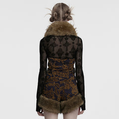 OY-1778MJF Gothic Floral Faux Fur Punk Vests Buckle Accents