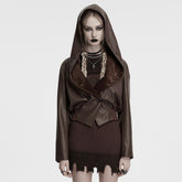 OY-1836PDF Hooded Faux Leather Punk Jacket with Studded Trim Unisex Style