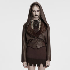 OY-1836PDF Hooded Faux Leather Punk Jacket with Studded Trim Unisex Style