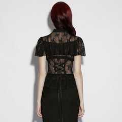 OY-1917CDF Gothic Lace See-Through Blouse with Choker Detail Shirt