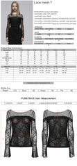 OZT-835TCF Gothic Shirts Lace Mesh Long Sleeve Elegant Black Top