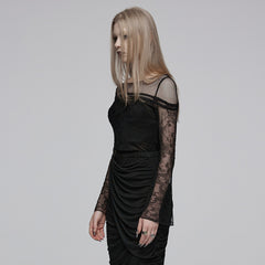 OZT-835TCF Gothic Shirts Lace Mesh Long Sleeve Elegant Black Top