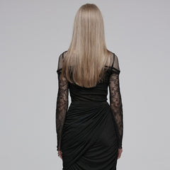 OZT-835TCF Gothic Shirts Lace Mesh Long Sleeve Elegant Black Top