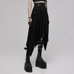OPQ-1222BQF Asymmetrical Gothic Skirt High Waist Layered Hemline Black