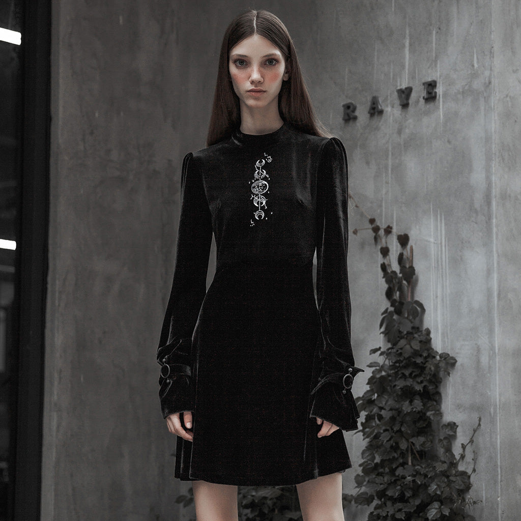 OPQ-427LQF Velvet Japanese Embroidery Dress?-??Punk Rave Clothing