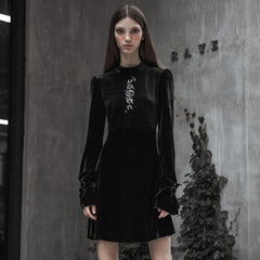 OPQ-427LQF Velvet Japanese Embroidery Dress?-??Punk Rave Clothing