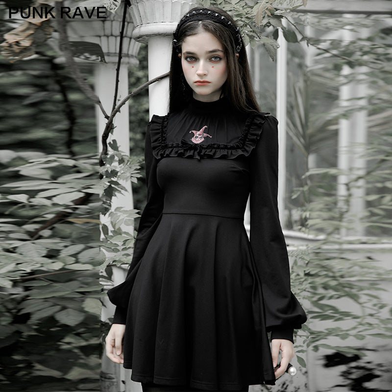 OPQ-874LQF Clown print collect waist dress?-??Punk Rave Clothing