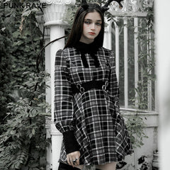 OPQ-875LQF Plaid court collect waist dress?-??Punk Rave Clothing