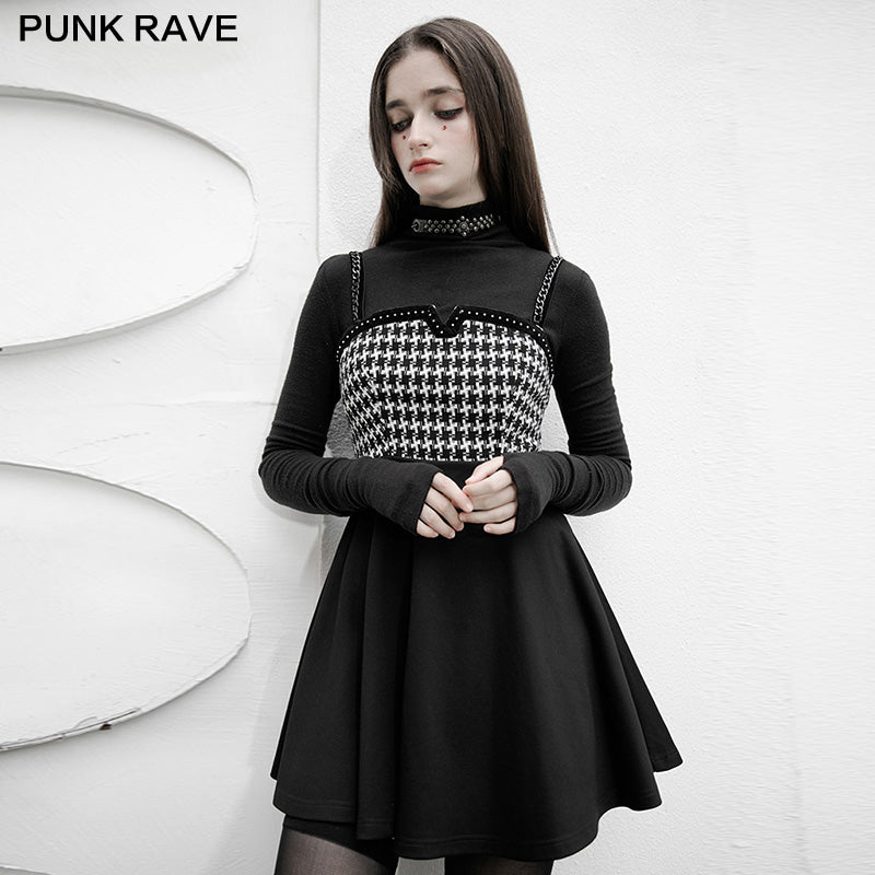OPQ-882LQF Swallow gird stitching suspenders punk little black dress?-??Punk Rave Clothing