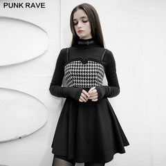 OPQ-882LQF Swallow gird stitching suspenders punk little black dress?-??Punk Rave Clothing