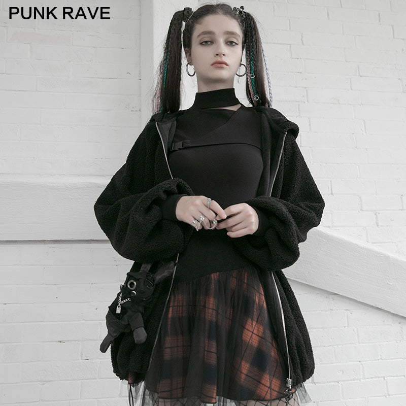 OPQ-892DQF PUNK series mesh stitched plaid high-waisted skirt?-??Punk Rave Clothing