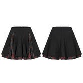 OPQ-948BQF Gothic Black Punk Skirt Plaid Trim Zipper Accent Design