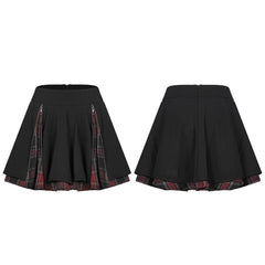 OPQ-948BQF Gothic Black Punk Skirt Plaid Trim Zipper Accent Design