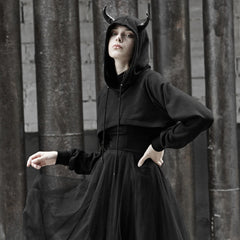 OPT-317WYF Gothic Hooded Cropped Sweater Long Sleeve Black Design?-??Punk Rave Clothing