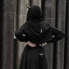 OPT-317WYF Gothic Hooded Cropped Sweater Long Sleeve Black Design?-??Punk Rave Clothing