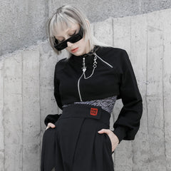 OPT-544DQF Gothic Crop Jacket Double Zipper Cropped Punk Hoodie?-??Punk Rave Clothing