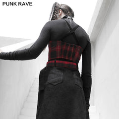 OPT-548BXF PUNK series plaid elastic shoulder strap corset vest?-??Punk Rave Clothing