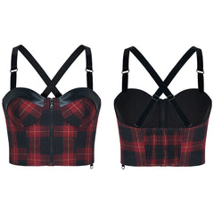 OPT-548BXF PUNK series plaid elastic shoulder strap corset vest?-??Punk Rave Clothing