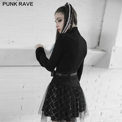 OPT-556TCF Punk strap chain decorated trumpet sleeve fit T-shirt?-??Punk Rave Clothing