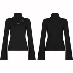 OPT-556TCF Punk strap chain decorated trumpet sleeve fit T-shirt?-??Punk Rave Clothing