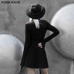 OPT-572TCF Collor padded shoulders Slim long sleeve t-shirt?-??Punk Rave Clothing