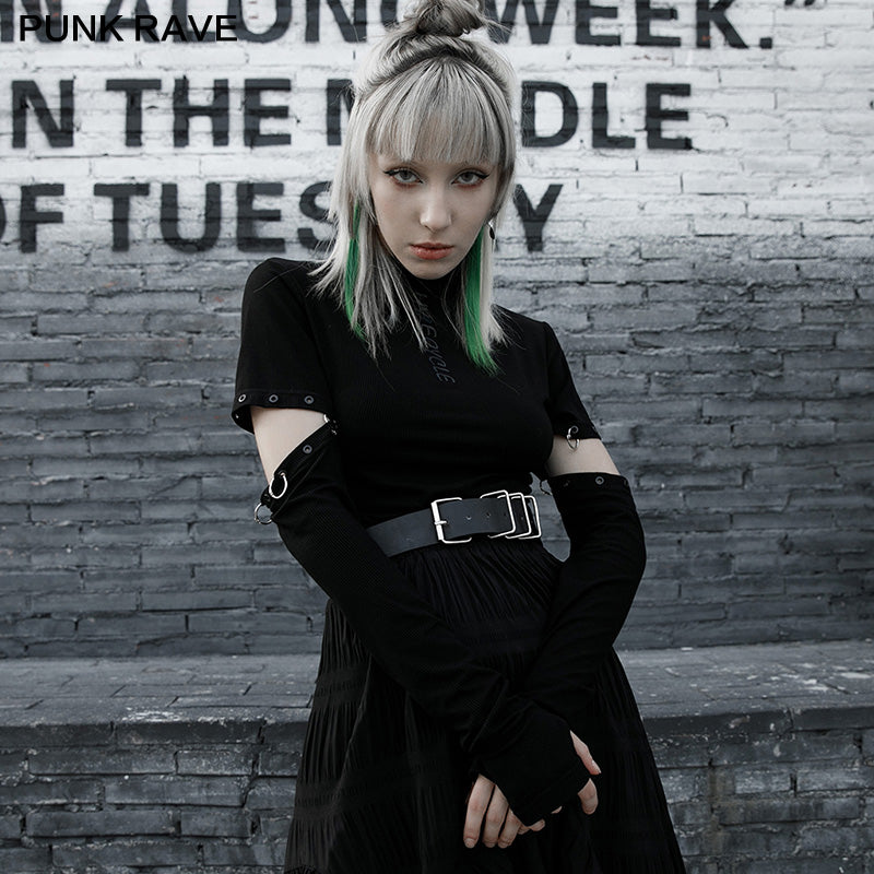 OPT-575DQF Removable sleeves long sleeve t-shirt?-??Punk Rave Clothing