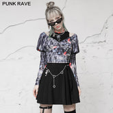 OPT-578TCF Square-cut collar stretch mesh printed Top?-??Punk Rave Clothing