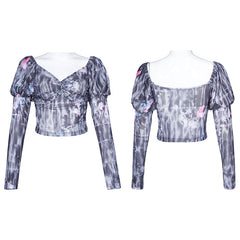 OPT-578TCF Square-cut collar stretch mesh printed Top?-??Punk Rave Clothing