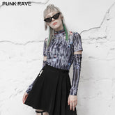 OPT-579TCF Millennium E-Worm high neck elastic mesh print top?-??Punk Rave Clothing