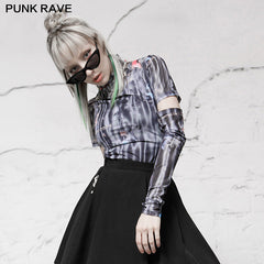 OPT-579TCF Millennium E-Worm high neck elastic mesh print top?-??Punk Rave Clothing